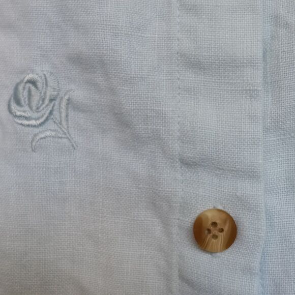 Linen Light Blue Button-Up Embroidered Shirt - Picture 3 of 4